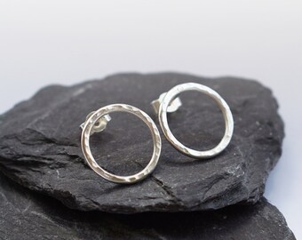 Hammered Circle Sterling Silver Studs ~ earrings, modern, minimal, geometric, dimpled, recycled