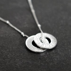 Engraved Personalised Washer Sterling Silver Necklace ~ engraved, birthday, gift for her, co-ordinates, name