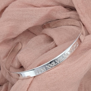 Personalised Sterling Silver or Gold Engraved Cuff Bangle - Name, date, birthday, wedding, coordinates, secret message