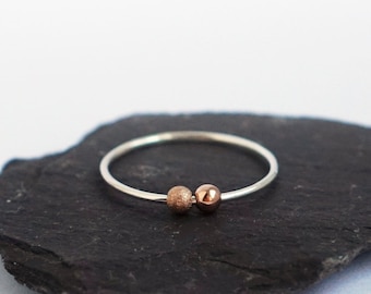 Fidget Ring Rose Gold Filled Smooth & Frost Beads Sterling Silver  ~ stacking, stackable, worry, fidget, spinner anxiety, ADHD