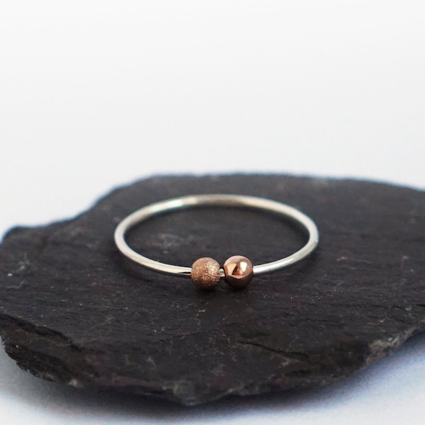 Fidget Ring Rose Gold Filled Smooth & Frost Beads Sterling Silver  ~ stacking, stackable, worry, fidget, spinner anxiety, ADHD
