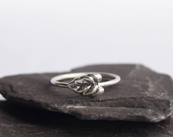 Recycled Sterling Silver Little Leaf Ring ~ statement ring, nature, autumn, leaves, unique, stacking, stackable