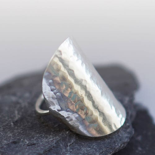 Dimpled Sterling Silver Armour Ring Disc Statement Ring Etsy UK