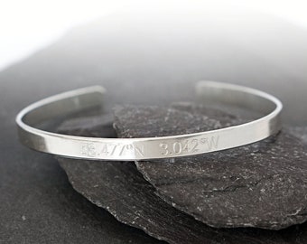 Personalised Sterling Silver Engraved Cuff Bangle ~ initials, name, adjustable, graduation, date, coordinates, gift for her, recycled