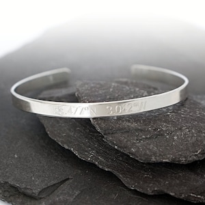 Personalised Sterling Silver Engraved Cuff Bangle ~ initials, name, adjustable, graduation, date, coordinates, gift for her, recycled