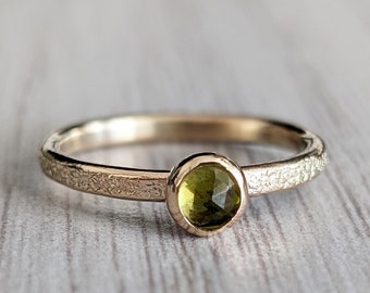 Solid Stardust Gemstone 9ct Recycled Gold Band Ring ~ stacking ring, textured, stackable, gold, wedding, engagement, peridot