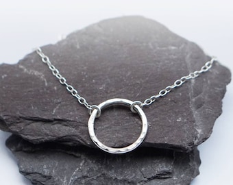 Hammered Recycled Sterling Silver Circle Necklace