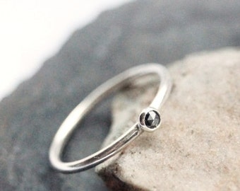 Black Diamond Recycled Sterling Silver Stacking Ring ~ statement ring,gemstone,birthstone, diamond, stackable