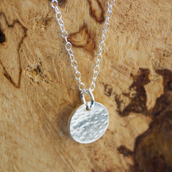 Hammered Sterling Silver Moon Necklace, Modern Minimalist Jewelry