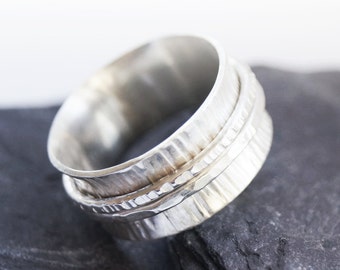 Wide Textured Sterling Silver Spinner Ring ~ meditation, fidget ring, recycled metal