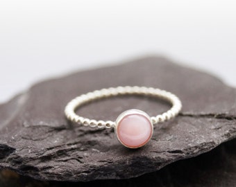 Opulence Pink Opal Beaded Gemstone Recycled Sterling Silver Ring ~ statement ring, birthstone, solitaire ring, stackable
