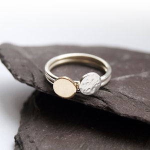 9ct Gold Sun Disc & Silver Moon Stacking Set ~ statement ring, sun, moon, astrology, astronomy, celestial, stackable, recycled