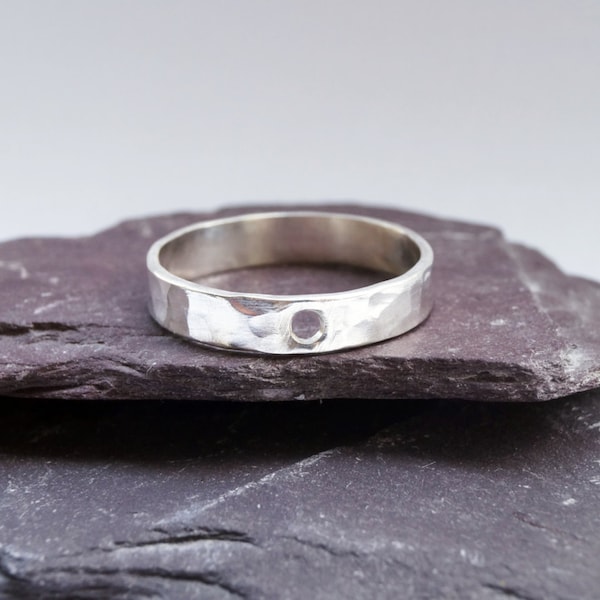 Recycled Silver Hollow Moon Statement Ring ~ celestial, band, dimpled, textured