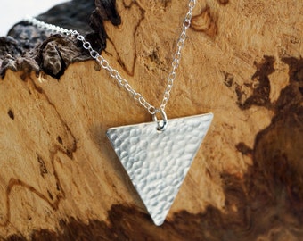 Dimpled Large Triangle Sterling Silver Necklace ~ modern, geometric, triangle, pendant, minimal, statement, texture, recycled