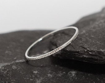 Stardust Skinny Recycled Sterling Silver Stacking Ring ~ stackable, textured, skinny ring