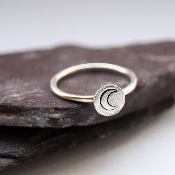 Sterling Silver Engraved Moon Ring ~ stamped, sterling silver, gift, celestial, moons, minimal, gift for her, stocking filler, recycled