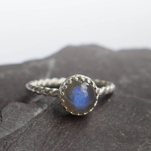 Blue Labradorite Rope Band Sterling Silver Ring ~ statement ring, gemstone ring, textured ring, solitaire ring, crown ring