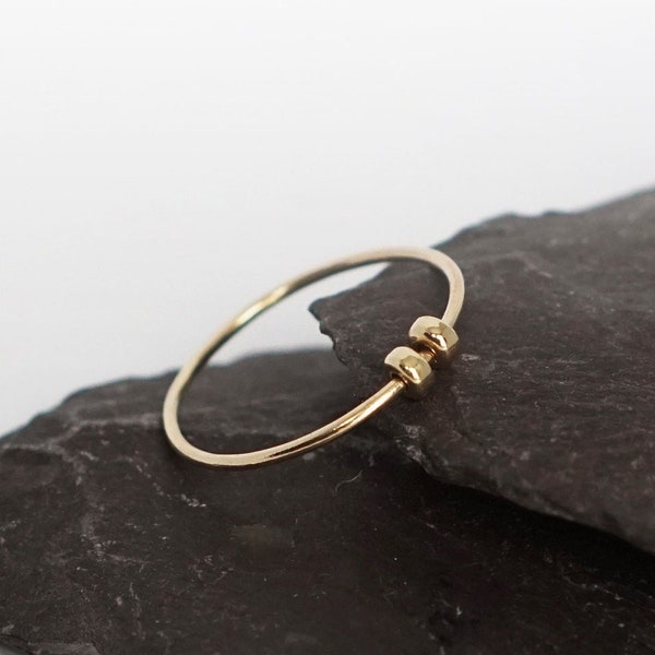 Fidget Ring Recycled 9ct Gold Doughnut Beads  ~  stackable, thin band, worry ring, spinner ring, anxiety, stress