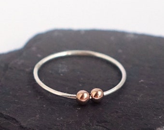 Fidget Ring Rose Gold Filled Smooth Beads Sterling Silver  ~ stacking, stackable, thin band, worry, fidget, spinner ring, anxiety, ADHD