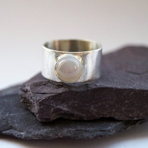 Moonstone Wide Sterling Silver Ring ~ stacking ring, unisex, men's ring, women's ring, gemstone, statement ring