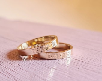 Recycled Solid 9ct Gold Personalised Engraved Ring Band ~ initials, coordinates, wedding, name ring