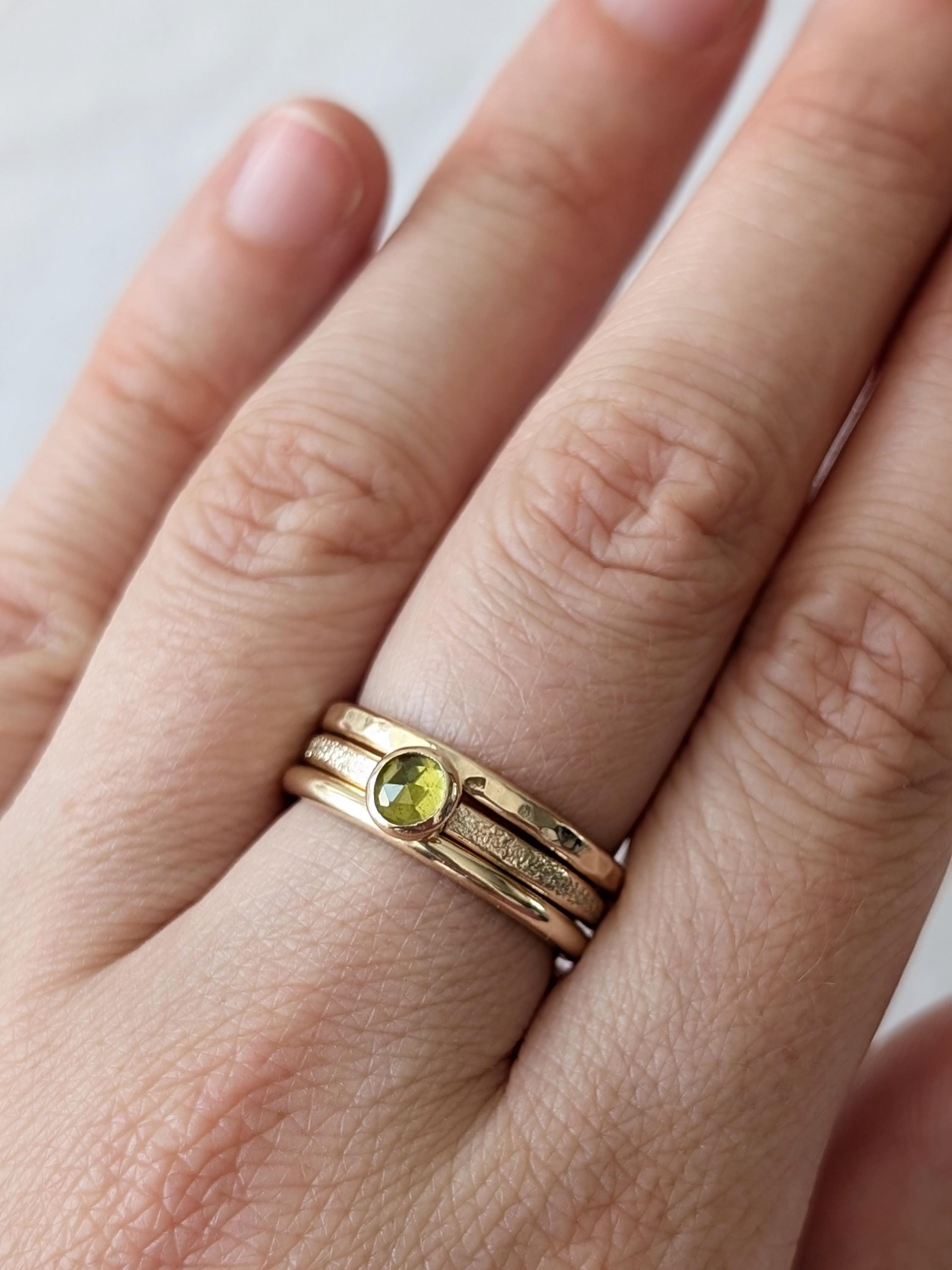 Solid 9ct Recycled Gold Thick Gemstone Stacking Ring Set