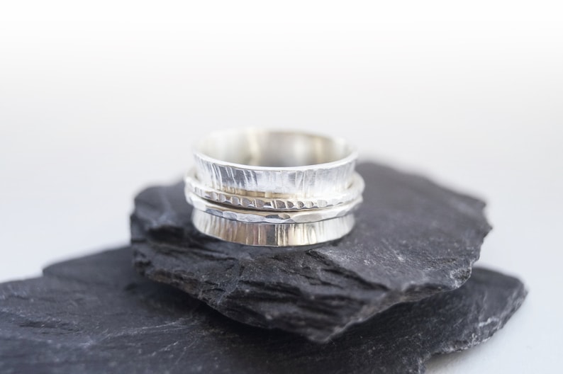 Wide Textured Sterling Silver Spinner Ring ~ Meditation, Fidget Ring ...