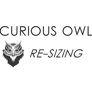 May include: Black and white illustration of an owl with the text "CURIOUS OWL RE-SIZING" below it.