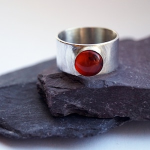 Wide Band Amber Sterling Silver Ring, Unisex Recycled Ring
