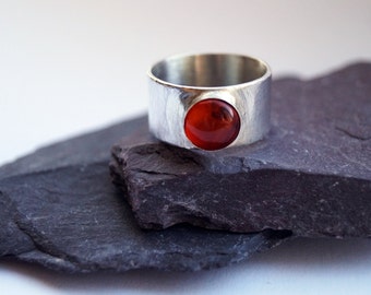 Wide Band Amber Sterling Silver Ring, Unisex Recycled Ring