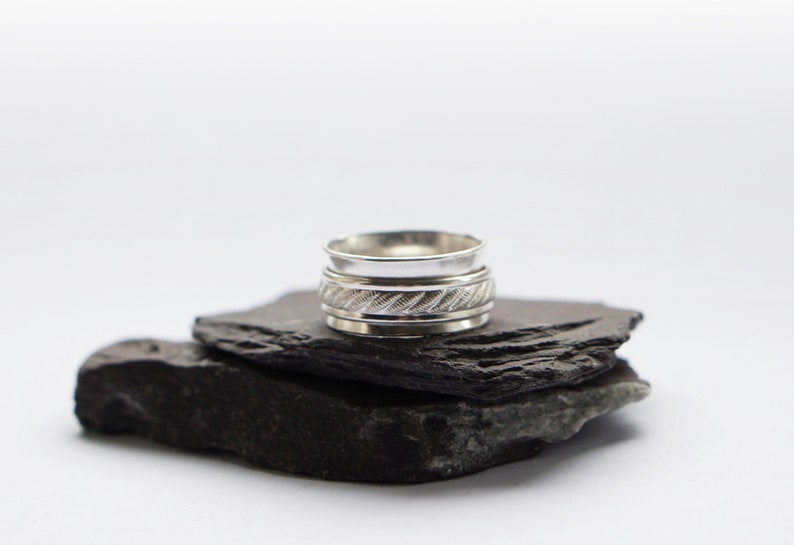 fidget ring statement anxiety Weave Band Sterling Silver Spinner Ring ~ unisex recycled spinning worry ring wide ring meditation