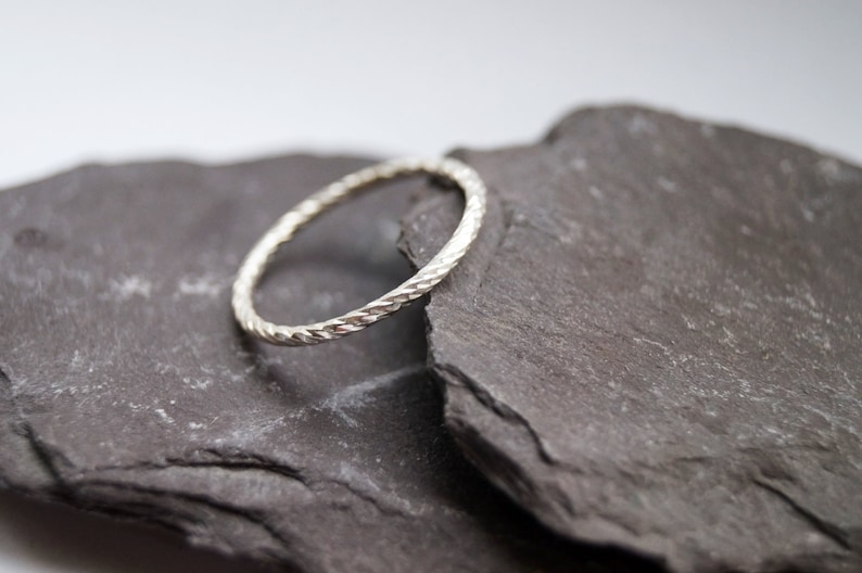 simple band diamond cut Weaved Stacking Band Sterling Silver Ring ~ stacking ring modern minimal, statement ring stackable silver