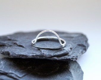 Recycled Sterling Silver Semicircle Stacking Rings -  silver bands, oxidised, stackable, circle, moon
