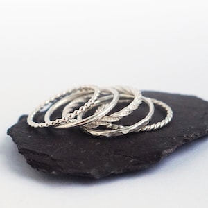 Five Textured Sterling Silver Stacking Rings - Stacking Rings, Hammered ...
