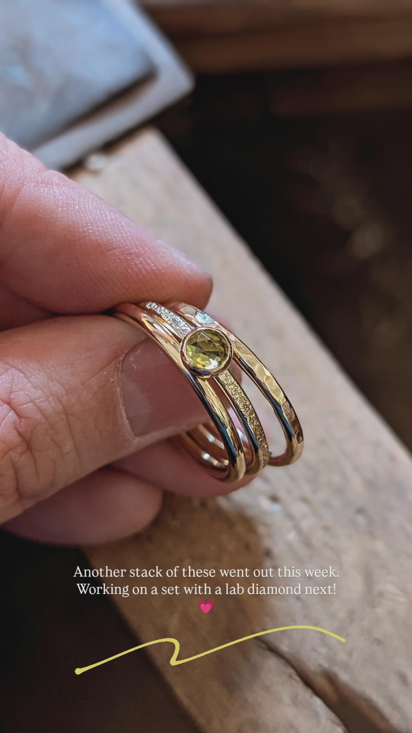 Solid 9ct Recycled Gold Thick Gemstone Stacking Ring Set