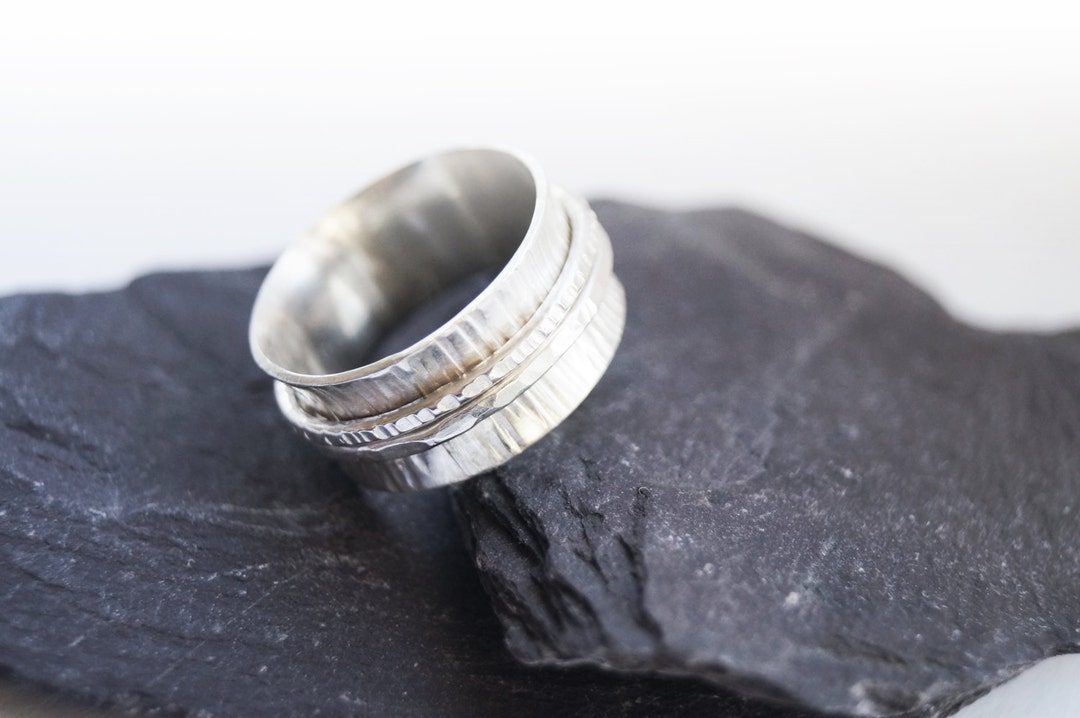 Wide Textured Sterling Silver Spinner Ring ~ Meditation, Fidget Ring ...
