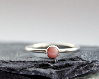 Pink Opal Gemstone Recycled Sterling Silver Ring