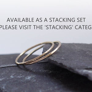 Recycled 9ct Gold Hammered Skinny Stacking Ring stacking ring, gold, pure gold, yellow gold, gold band, stackable, wedding image 2