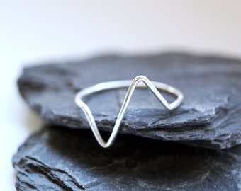 Recycled Sterling Silver Lifeline Ring, Minimalist Stacking Jewelry, valentine's day