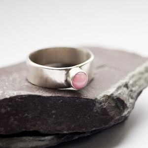 Pink Opal Medium Band Recycled Sterling Silver Ring ~ stacking ring, gemstone, wide band, birthstone, statement