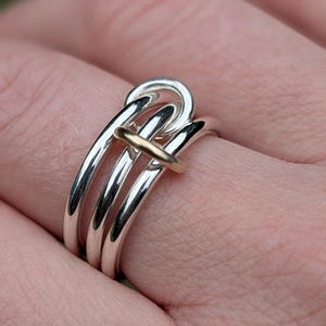 Heavy Interlocking Sterling Silver & 9ct Gold Triple Links Ring ~ fidget ring, chunky rings