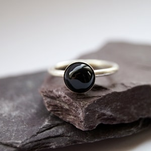 Black Onyx Recycled Sterling Silver Solitaire Ring