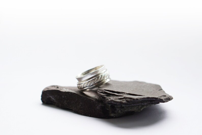 fidget ring statement anxiety Weave Band Sterling Silver Spinner Ring ~ unisex recycled spinning worry ring wide ring meditation