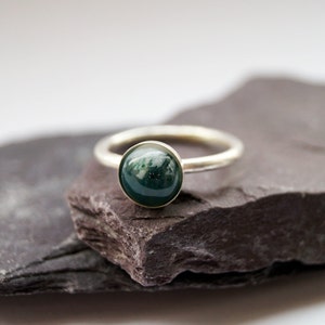 Green Moss Agate Recycled Sterling Silver Ring ~ statement ring, stacking ring, gemstone, unique, solitaire, birthstone