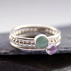 Gemstone Beaded Recycled Sterling Silver Ring Stack ~ statement ring, stacking ring, gemstone, birthstone