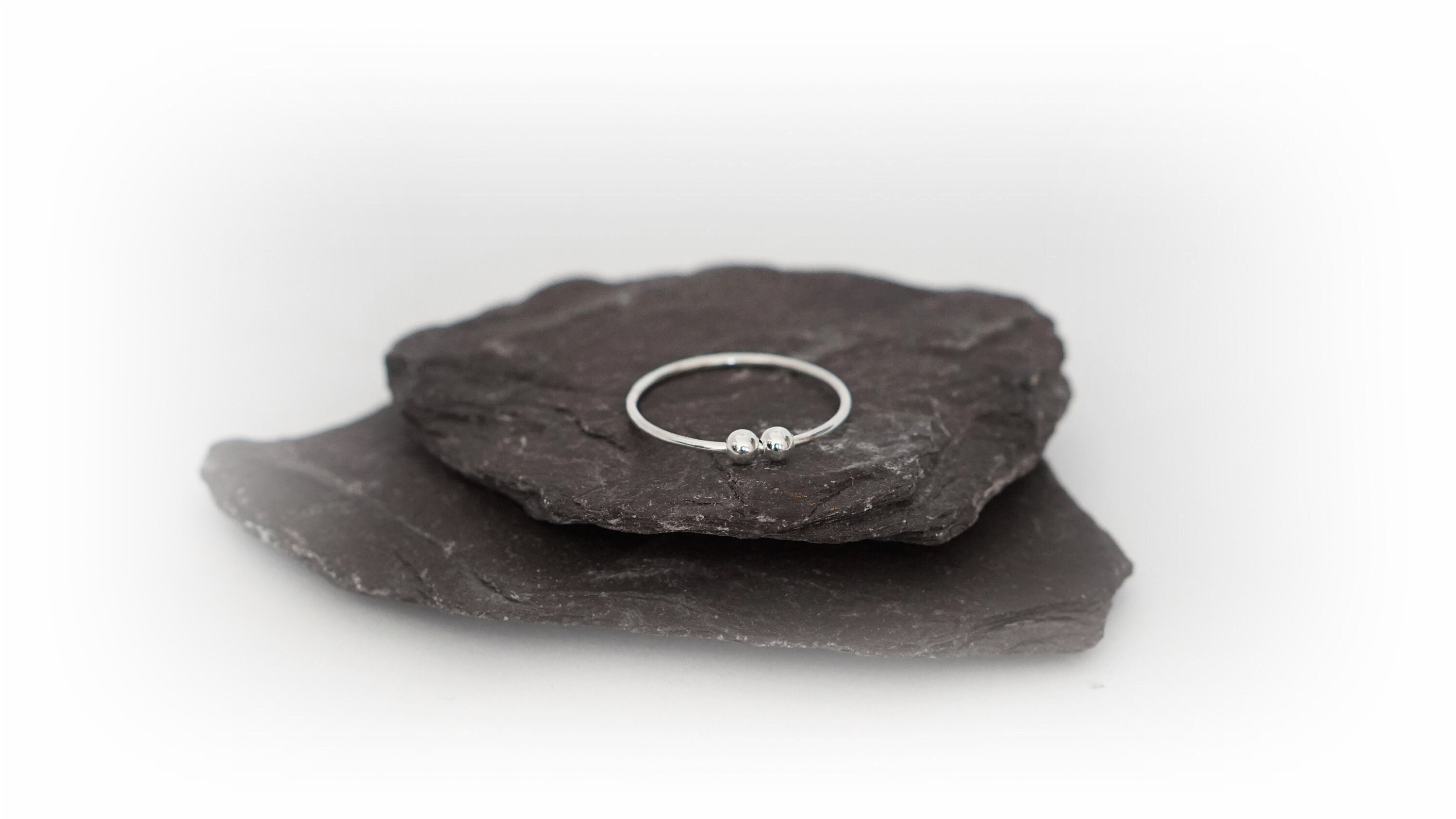 Fidget Ring Smooth Beads Sterling Silver  ~  stackable, silver band, worry ring, spinner ring, anxiety, ADHD