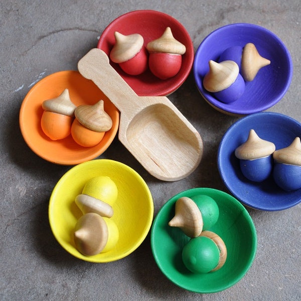 Rainbow Sorting Acorns - A Waldorf and Montessori Inspired Educational Toy (K)