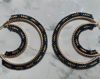 AUTHENTIC OJIBWE Crescent Moon BEADED Hoops