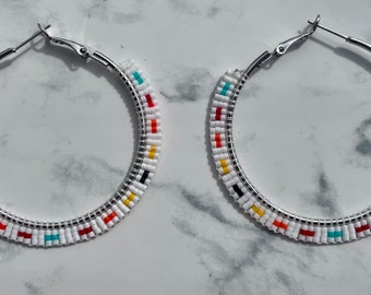 AUTHENTIC OJIBWE Medium Colorful BEADED Hoops