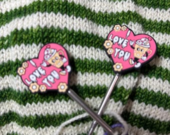 I Love You  Coffee Stitch Stoppers, Knitting Needle Stoppers, Needle Tip Covers, Iced Coffee Knitting Needle Protectors, Coffee Lover Gift
